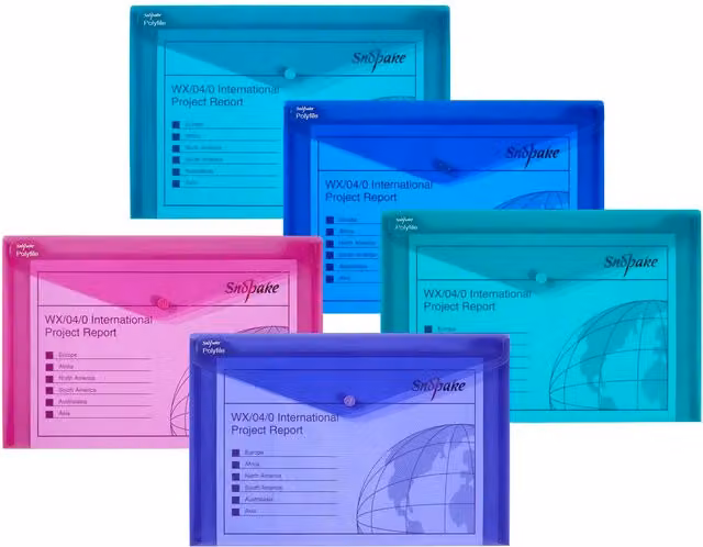 Pack of Five Snopake Multicolour Plastic Polyfiles