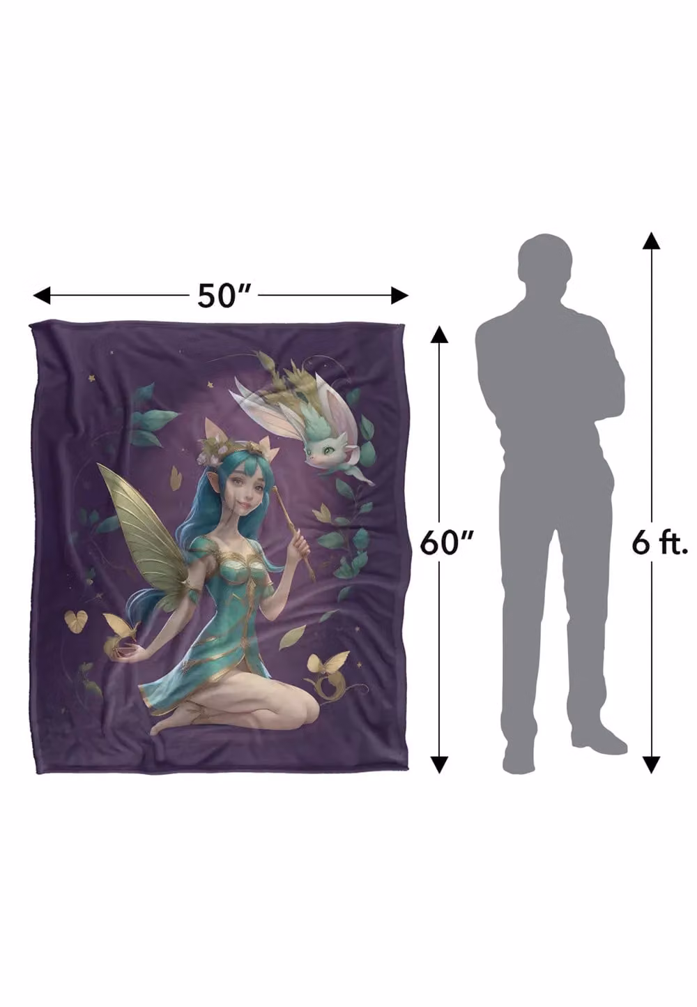 JQ Licensing James Piazza Fairy Blue Hair Super Soft Fleece Throw Blanket, White, W/D/H: 152 x 127 cm – 8