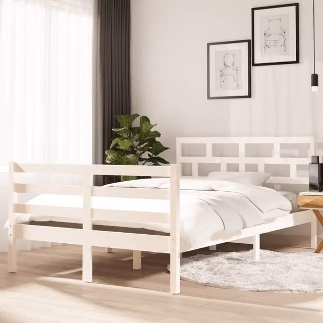 Berkfield Home Small Double Bed Frame in White Solid Pine Wood, W/D/H: 120 x 200 cm