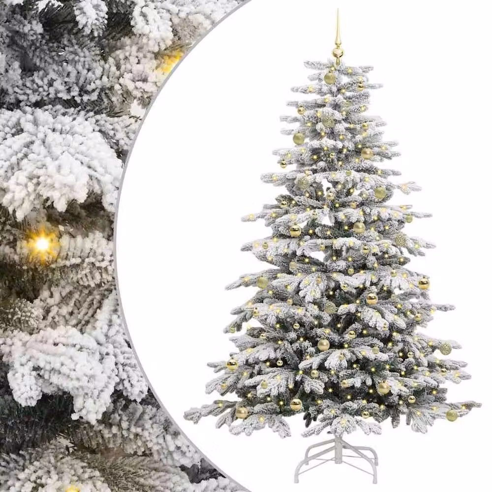 Berkfield Home Artificial Hinged Christmas Tree in White, Height: 240 cm – 2