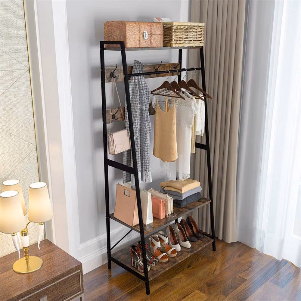 ERGOVEXA Industrial Wooden Clothes Rail and Scarf Cap Hanger in Black – 4