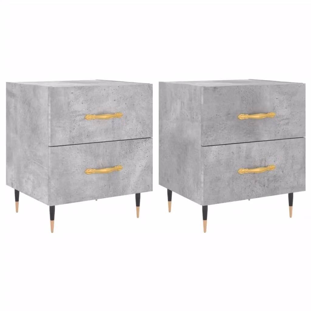 Berkfield Home Set of 2 Modern Bedside Cabinets in Concrete Grey, W/D/H: 40 x 35 x 47.5 cm
