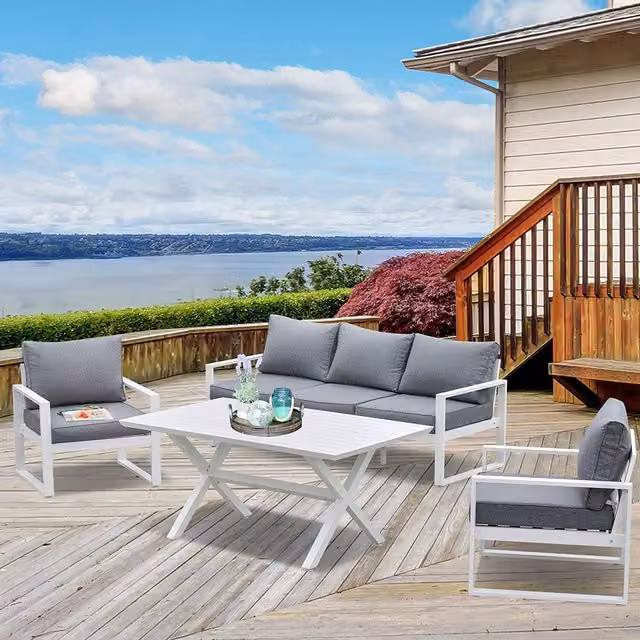 Outsunny 4 Piece Modern White Aluminium Metal Garden Set