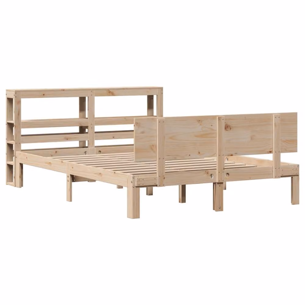 Berkfield Home Rustic Solid Pine Bed Frame with Headboard and Side Compartments, Beige, W/D/H: 160 x 200 cm – 3