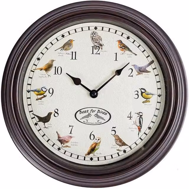 HOMESCAPES Singing Bird Song Quartz Wall Clock, Multicolour, Diameter: 30 cm – 4