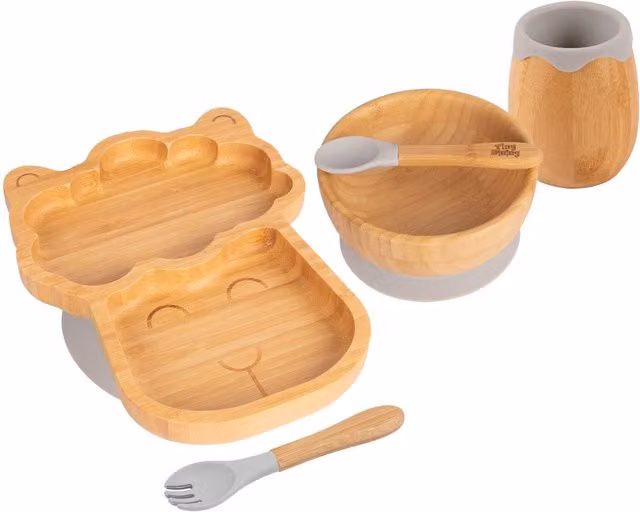 Tiny Dining 5pc Bamboo and Silicone Llama Baby Weaning Set in Grey