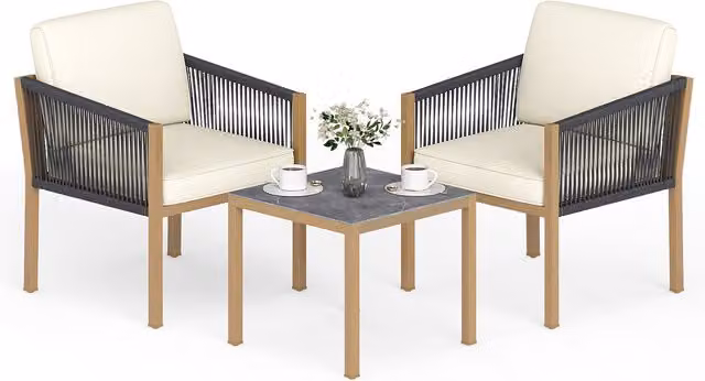 Costway 3 Piece Modern Metal Outdoor Table and Chairs Set in White