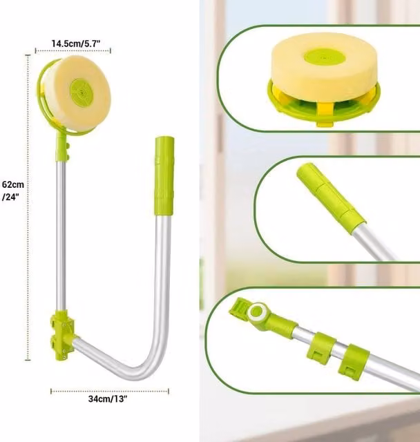VOGREX Telescopic Window Cleaner Pole with Squeegee and Scraper, Green