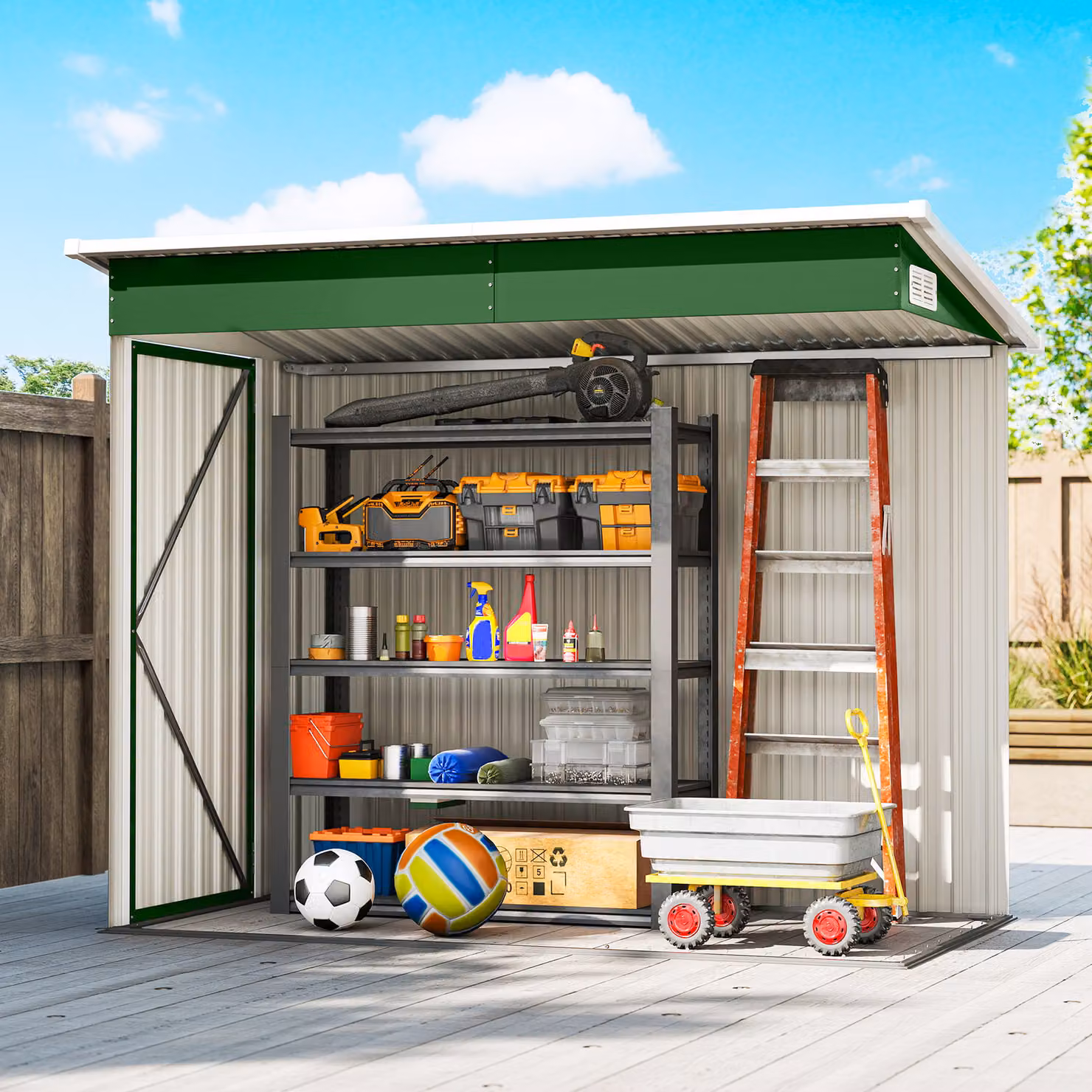 Outsunny Green Metal Garden Storage Shed with Lockable Double Doors and Side Vents, W/D/H: 228.6 x 131.07 x 185.0 cm – 8
