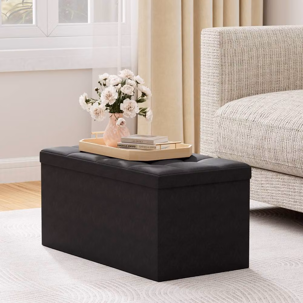 MCC Direct Rectangular Upholstered Foldable Storage Ottoman Bench in Black, W/D/H: 76 x 36 x 36 cm – 2