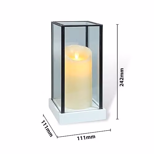 St Helens Home & Garden Xmas Haus Festive Hurricane Glass Holder with Battery Operated LED Flicker Flame Candle, White and Transparent – 2
