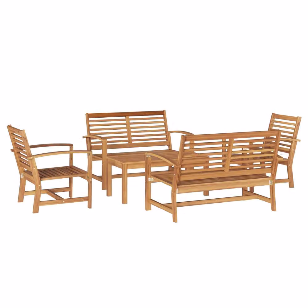 Berkfield Home 5 Piece Garden Sofa Set in Brown Solid Teak Wood – 2