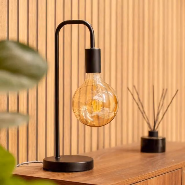 ValueLights Set of 2 Bronx Black Industrial Metal Table Lamps with Transparent Glass Shades