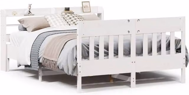 Berkfield Home Rustic White Solid Pine Bed Frame with Side Compartments W/D/H: 140 x 200 cm