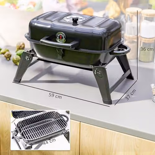 Outsunny Black Charcoal Kettle Barbecue Grill with Warming Rack and Thermometer, W/D/H: 59 x 37 x 36 cm – 7