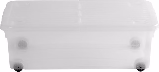 Wham Wheel Box with Folding Lid in Clear and White Plastic for Underbed Storage