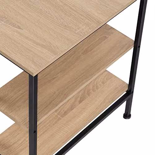 tectake Computer Desk with Side Storage Shelves in Oak and Black, W/D/H: 140 x 60 x 76.5 cm – 2