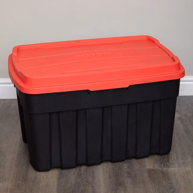 Samuel Alexander 140L Black and Red Tuff Stackable Plastic Storage Box with Lid and Carry Handles – 1