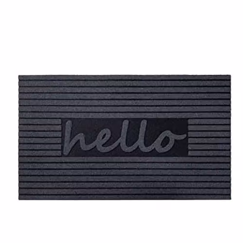 Nicoman Embossed Hello Rubber Indoor and Outdoor Door Mat, Grey, W: 75 cm, D: 45 cm, H: 0.8 cm – 1