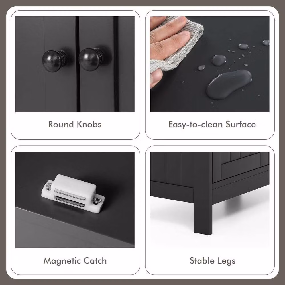 NESTLUNE Black Matt Free-standing Bathroom Storage Cabinet with Hinged Doors and Internal Shelves – 4