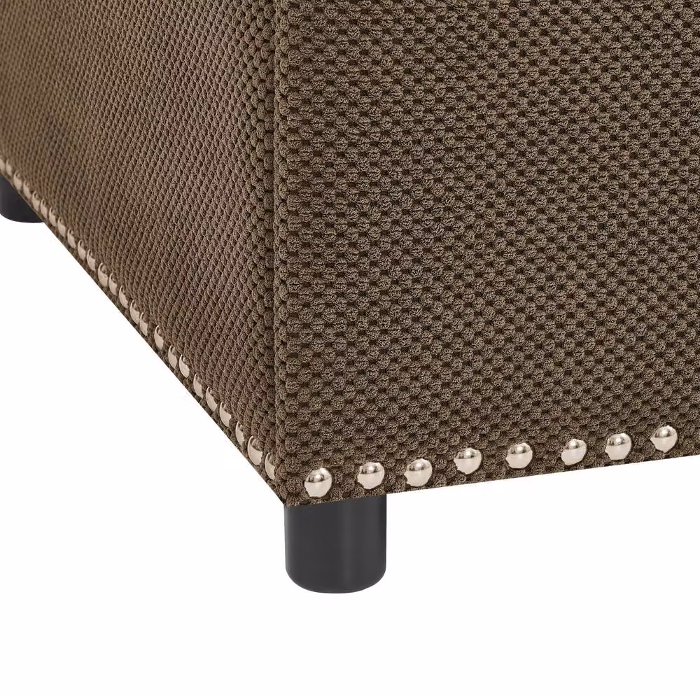 STILVORA Brown Fabric Storage Ottoman Stool with Hidden Storage and Wood Frame – 7