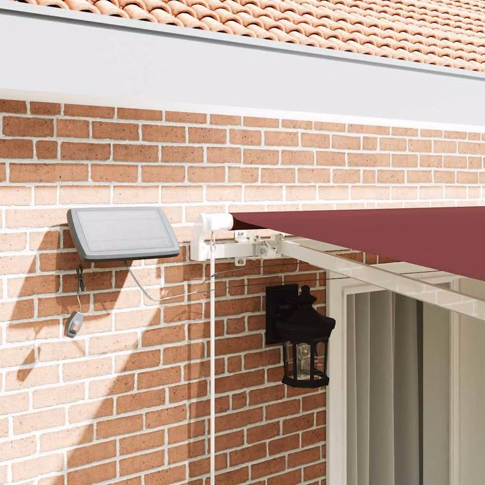 Berkfield Home Manual Retractable Folding Arm Awning with LED in Burgundy, W: 400 cm, D: 300 cm – 4