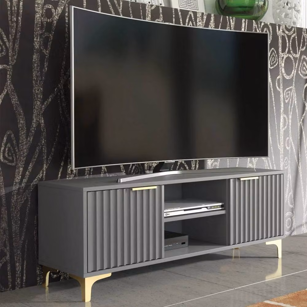 PAWNORA Modern Geometric TV Unit and Sideboard Cabinet in Grey and Gold, Width: 120 cm – 3