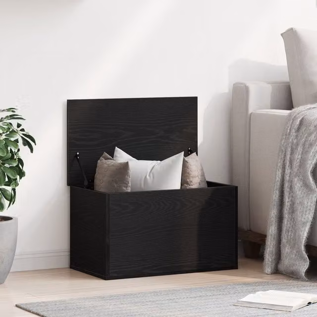 Berkfield Home Black Oak Storage Box with Lid, W: 60 cm, D: 35 cm, H: 35 cm