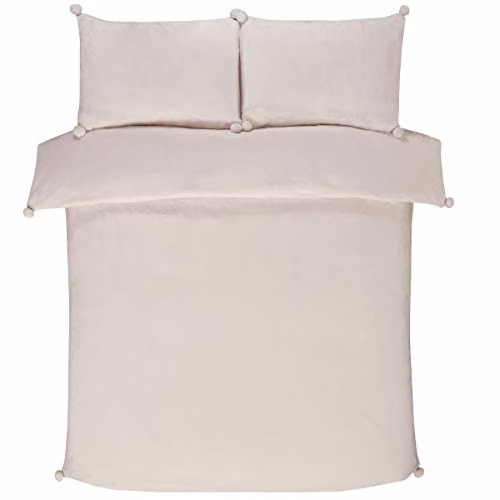 Sleepdown Pom Pom Beige Flannel Duvet Cover and Pillowcase Bedding Set, Single, W/D/H: 135 x 200 cm and 50 x 75 cm – 2