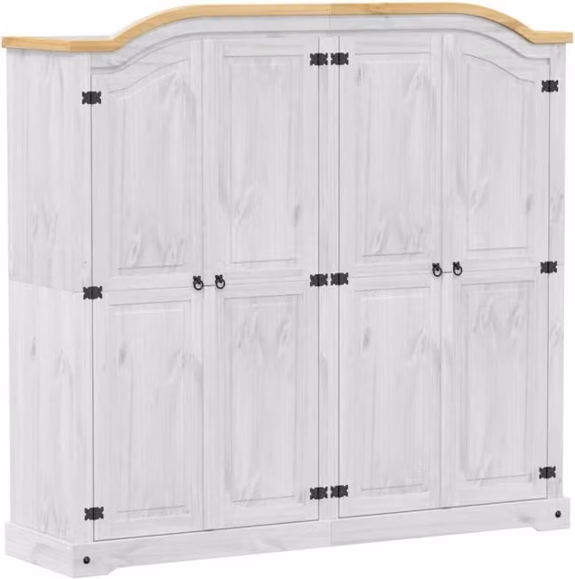 Berkfield Home Corona White Wardrobe in Solid Pine Wood, W/D/H: 194 x 52 x 186 cm
