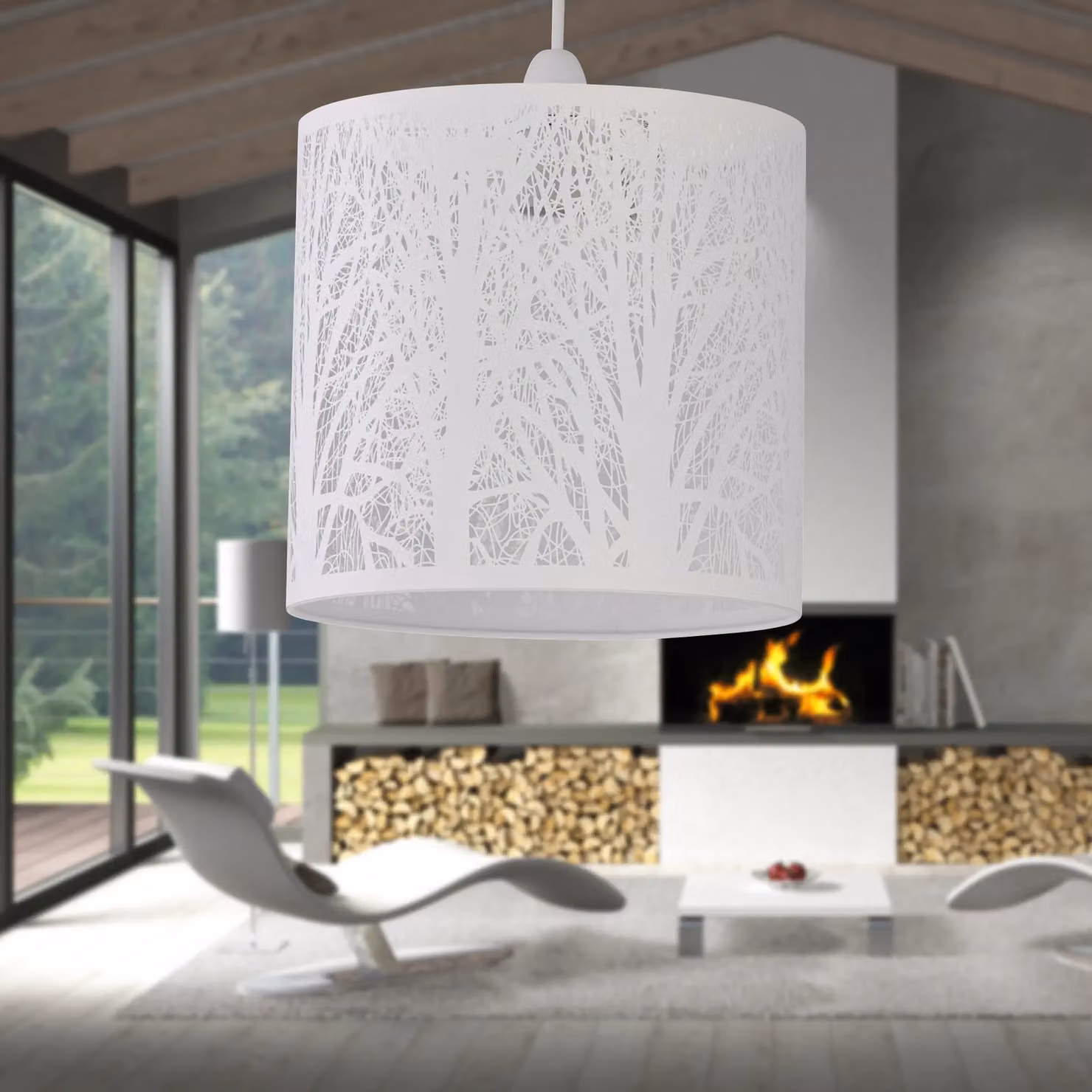 First Choice Lighting Forest White Cut Out Metal Cylinder Pendant Shades, Set of 2 – 2