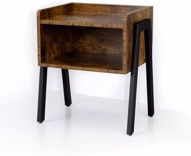 Modcraft Industrial Nightstand with Open Storage Compartment in Brown and Black