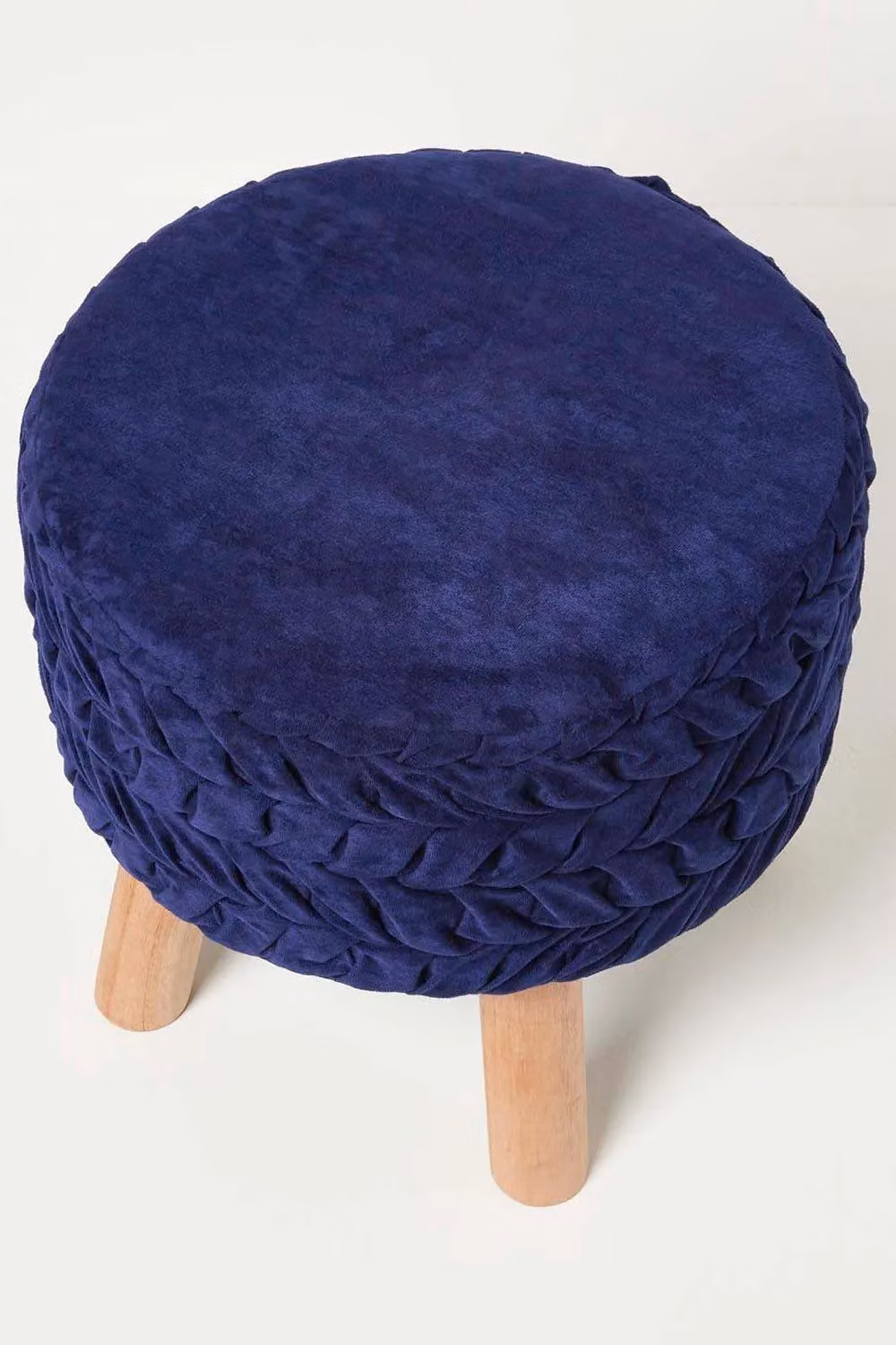 Homescapes Lyla Pleated Velvet Footstool in Blue – 5