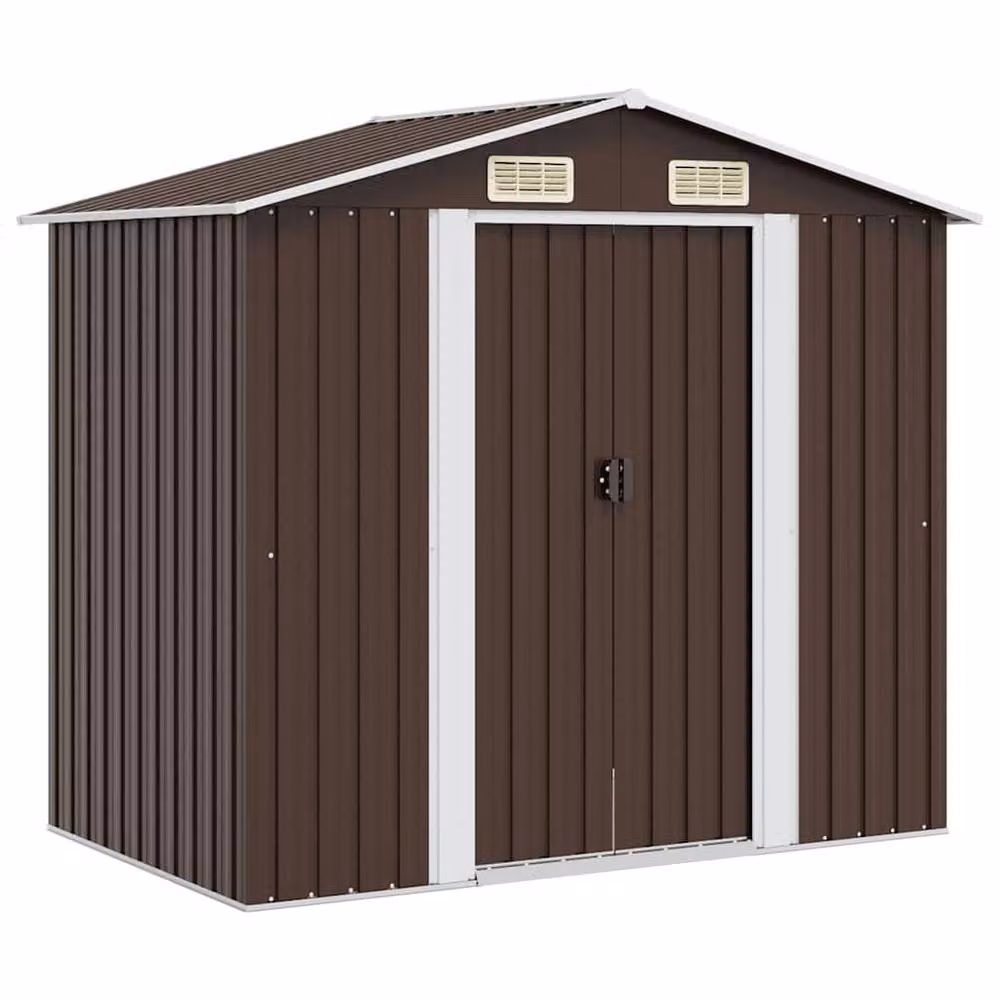 Berkfield Home Brown Galvanised Steel Garden Storage Shed with Sliding Gable Doors W/D/H: 204 x 132 x 186 cm – 2