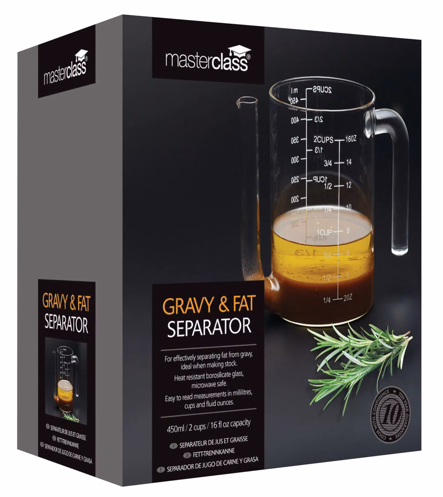 MasterClass Glass Gravy and Fat Separator Jug, 450ml, Transparent – 3