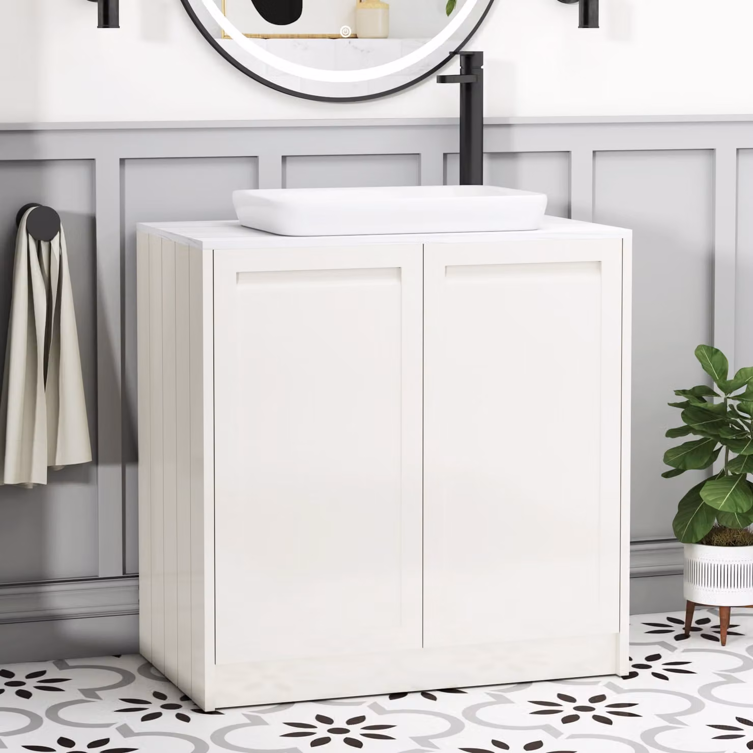 Royal Bathrooms Elmore Classic White Floor Standing 2 Door Vanity Unit with Qubix Basin, Width: 80 cm