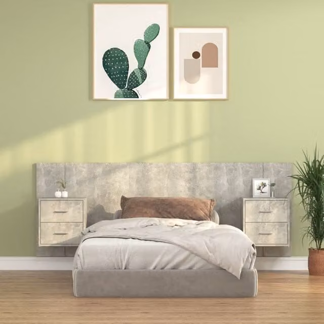Berkfield Home Bed Headboard with Integrated Nightstands in Concrete Grey Engineered Wood – 1