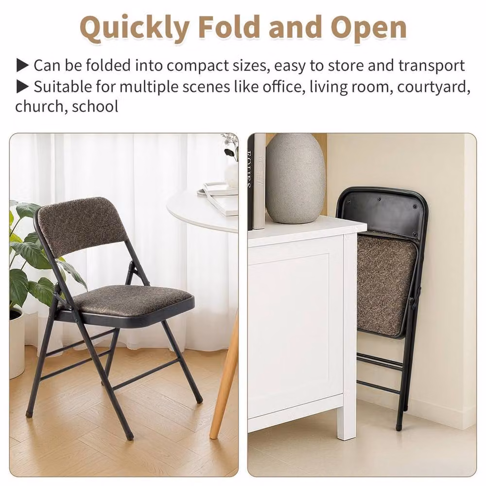KORVIXA Metal Space Saving Stackable Chair with Padded Grey Fabric Seat – 5