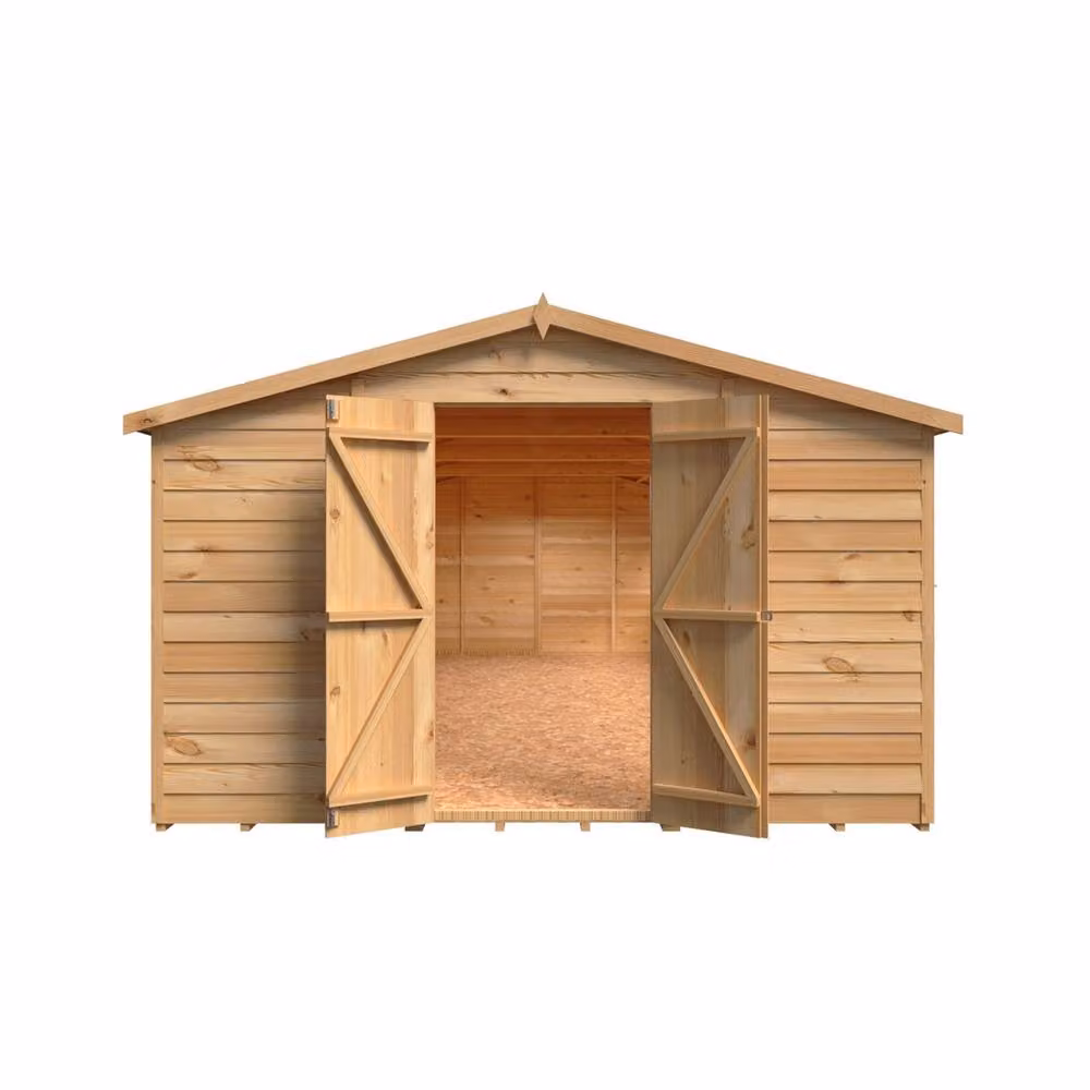 Shires Brown Dip Treated Overlap Apex Wooden Garden Shed with Double Doors and Windows, W/D/H: 304.8 x 60.96 x 182.88 cm – 2