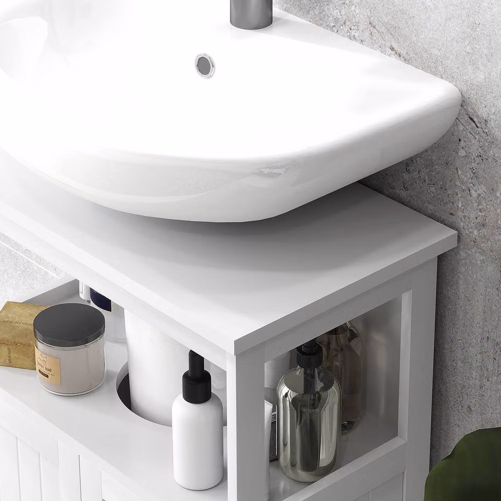 STILVORA White Under Sink Bathroom Cabinet with Hinged Double Doors and Internal Shelves – 3