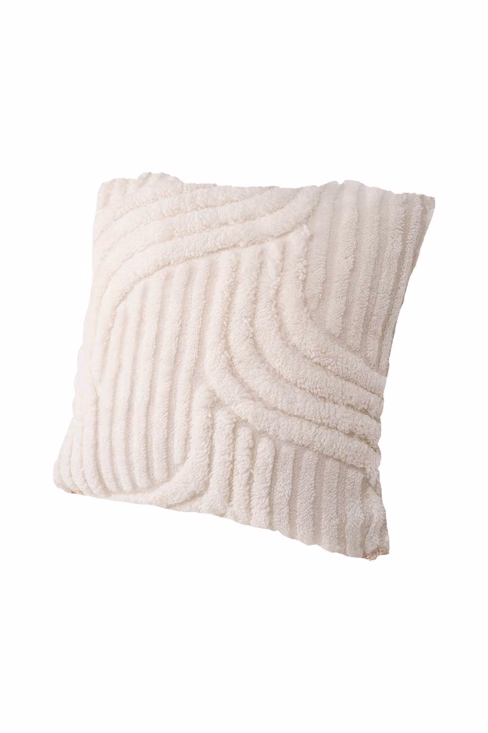 Living and Home 3D Wave Textured Plush Square Throw Pillow Cover in Beige – 3