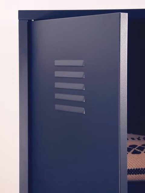 Orsina Academy Black Two Door Locker Style Metal Wardrobe with Internal Shelves and Hanging Rod