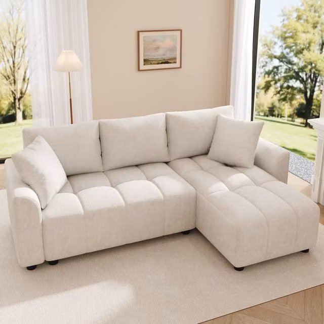 Rolipo Beige Chenille 3-Seater L-Shaped Corner Sofa with Reversible Chaise