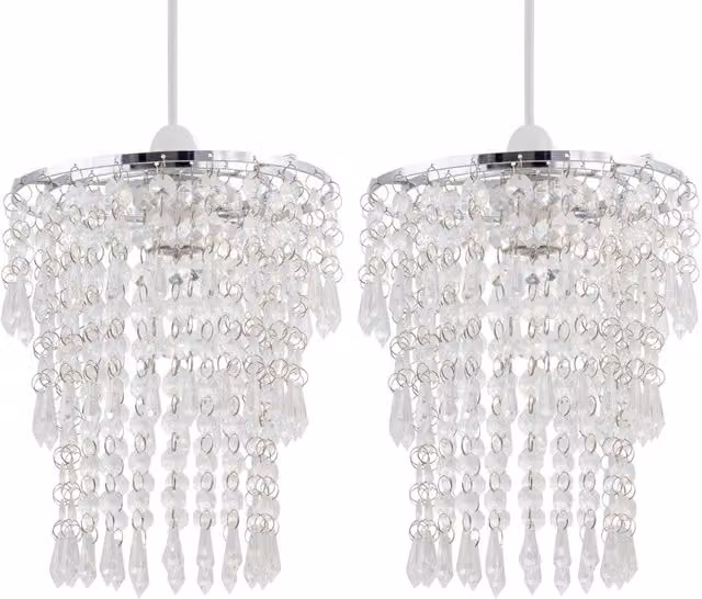 First Choice Lighting Set of 2 Transparent Jewel Tiered Light Shades with Chrome Finish