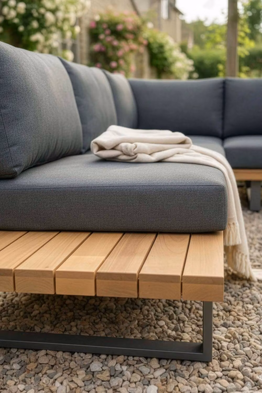 Dibor Acacia Wood Corner Garden Sofa Set with Cushions and Coffee Table in Grey – 3