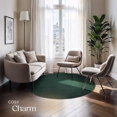 tectake Zonelle Round Fluffy Rug in Green, Washable and Allergy-Friendly Polyester Carpet, Diameter: 120 cm – 3