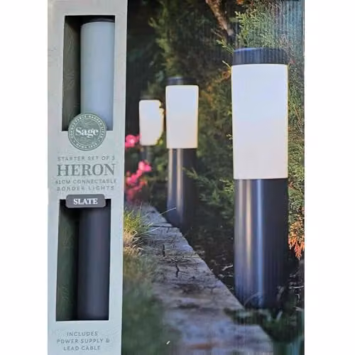 Noma Sage Heron Slate Border Garden Lights, Pack of 3, Grey