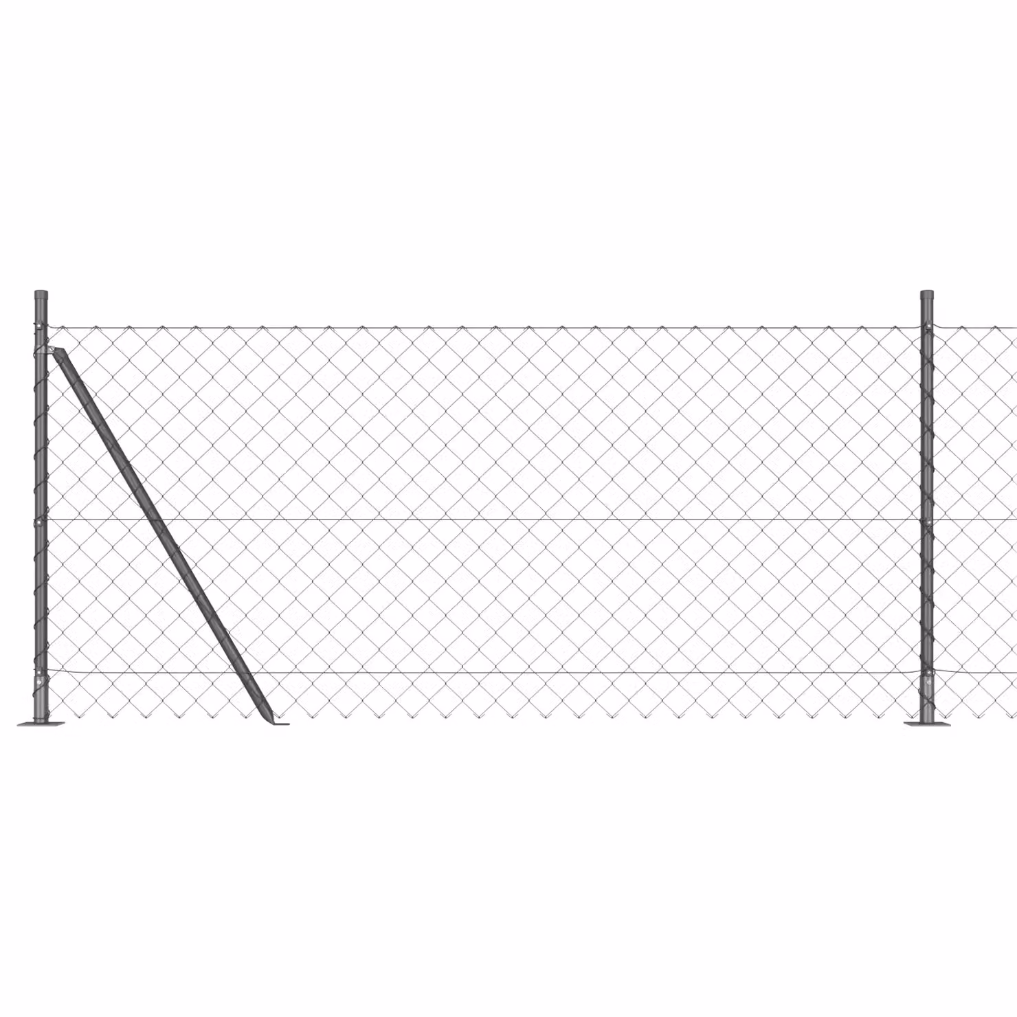Berkfield Home Grey Galvanised Steel Chain Link Fence with 7 Flanged Posts, W: 10 m, H: 1 m – 2
