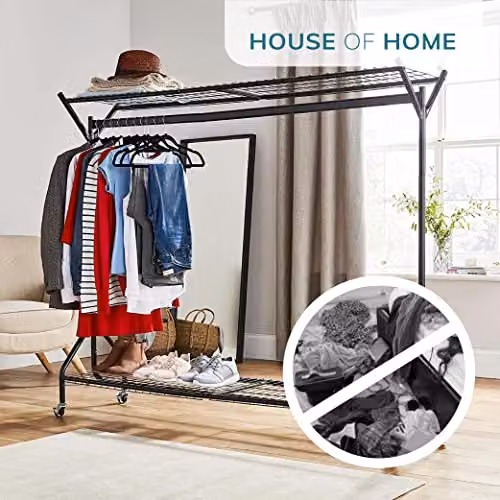 House of Home Heavy Duty Metal Clothes Rail in Black, Height: 180 cm – 3