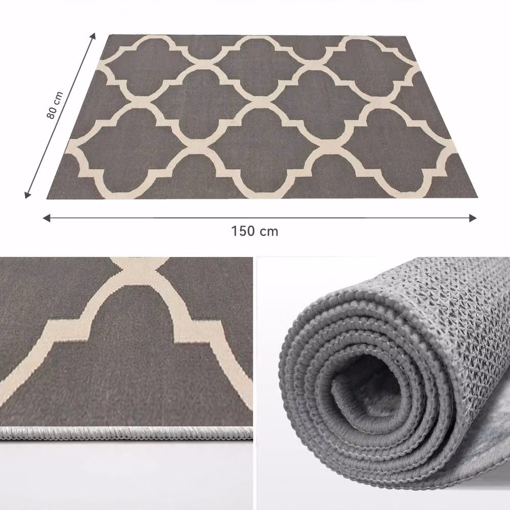 MCC Direct Modern Abstract Rectangular Microfibre Rug in Grey, W: 60 cm, D: 110 cm – 6